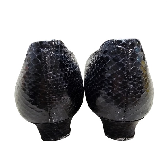 Vtg Joyce Black Snake Embossed Leather Pointed Toe Heels Pumps Womens Size 7M - Picture 3 of 7